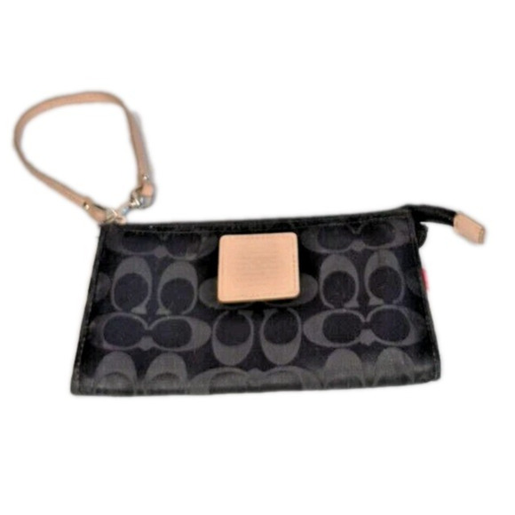 COACH Black Signature C Wristlet Purse – Jacquard & Leather Trim Y2K-era - Picture 1 of 14